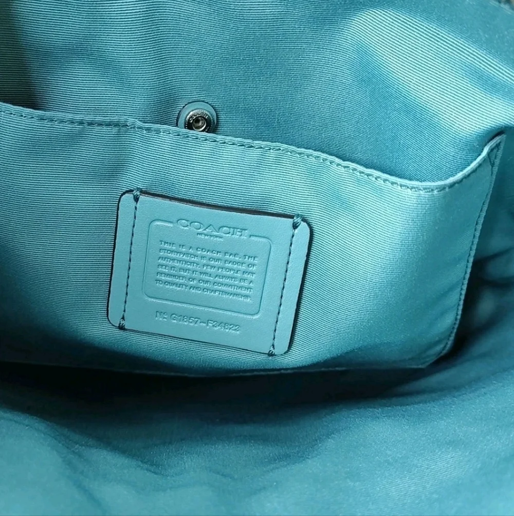 Coach Mae File Pebble Leather Purse Crossbody Denim Pacific Cloud Blue Spring